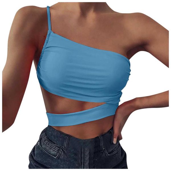 

swimming women bikini bralette solid color sleeveless swimwear one shoulder beachwear bras bathing solid female top