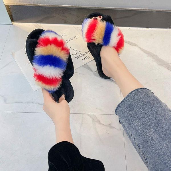 

slippers women's shoes plush outdoor home, Black