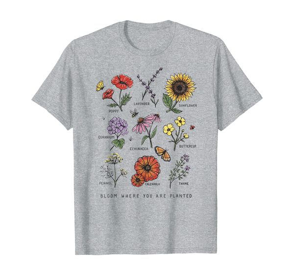 

bloom where you are planted botanican flower gift t-shirt, White;black