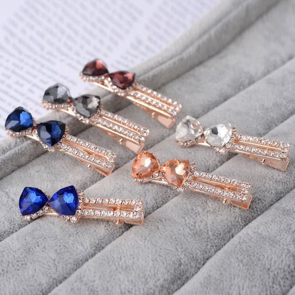 

bowknot crystal hairpin 3-corner glass diamond headdress mini hairpin, Golden;silver