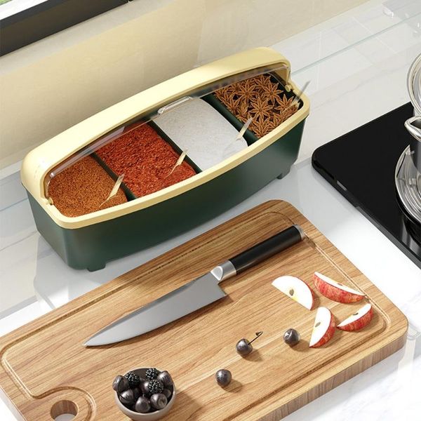 

storage bottles & jars blue/pink/white clear seasoning box, condiment with grid design and 4 pieces compartment