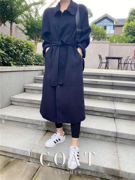 

women's wool & blends autumn and winter coat long fashion thick, Black