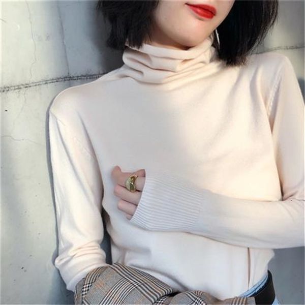 

2021 new retro 90s style turtleneck long sleeve female winter korean oversize basic warm t school clothes jug9, White