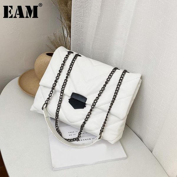 

shoulder bags [eam] women large capacity chains pu leather flap personality all-match crossbody bag fashion tide 2021 18a2099