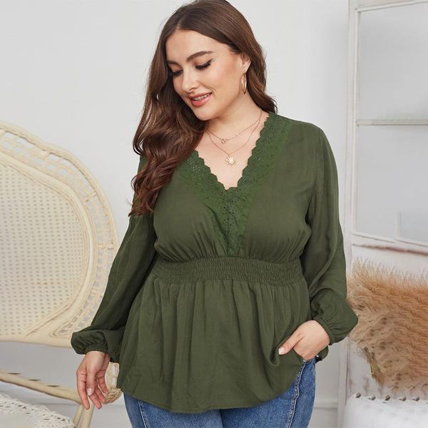 

plus size t-shirt fridayin 2021 autumn female long-sleeved soild color v neck lace pullover urban casual loose-fitting women, Black