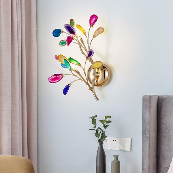 

wall lamp nordic luxury agate for bedroom, modern home decoration branches led lights living room background sconce