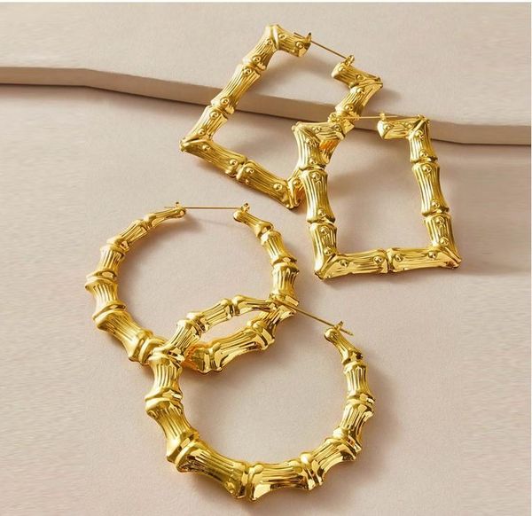 

hoop & huggie big bamboo circle earrings hiphop street dance women's hip hop large celebrity basketball wife, Golden;silver