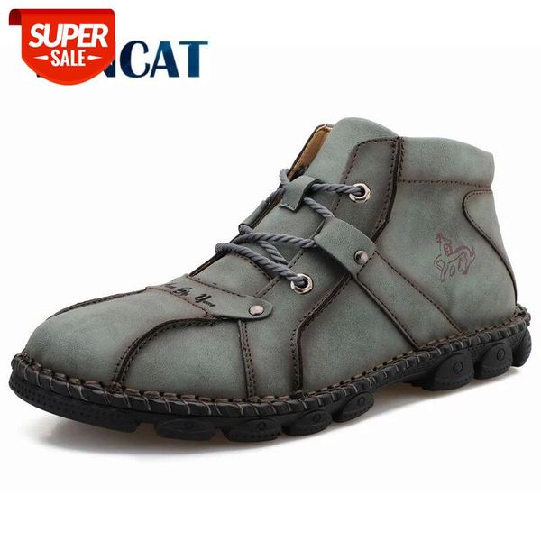

new leather men's boots handmade men's ankle boots autumn winter man motorcycle outdoor men short lace-up men shoes #ls4w
