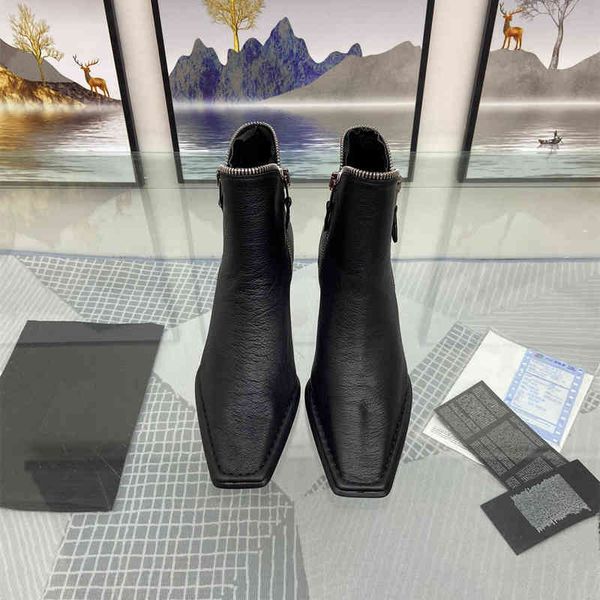 

designer women casual boots black genuine leather stretch square toe high heels short chelsea booties