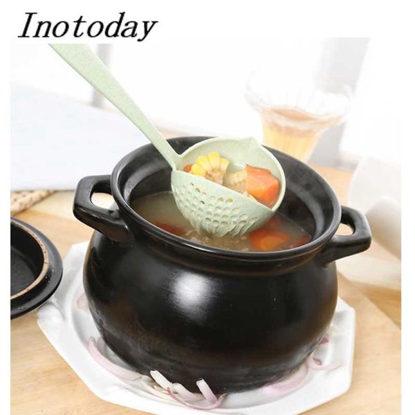 

spoons multifunction 2 in 1 wheat straw soup spoon long handle porridge filter home cooking tools kitchen accessories