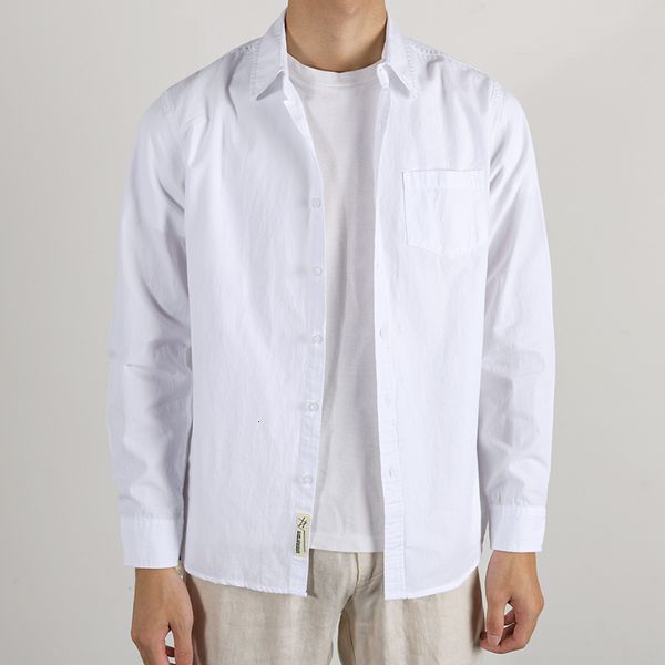 

2021 all-match cotton clean with long sleeves male casual white shirts for men solid fashion men's shirt brand four seansons f0xp, Black
