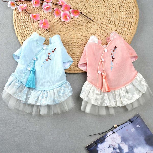 

pet chine style hanfu spring summer puffy skirt teddy bear miniature dog cloth