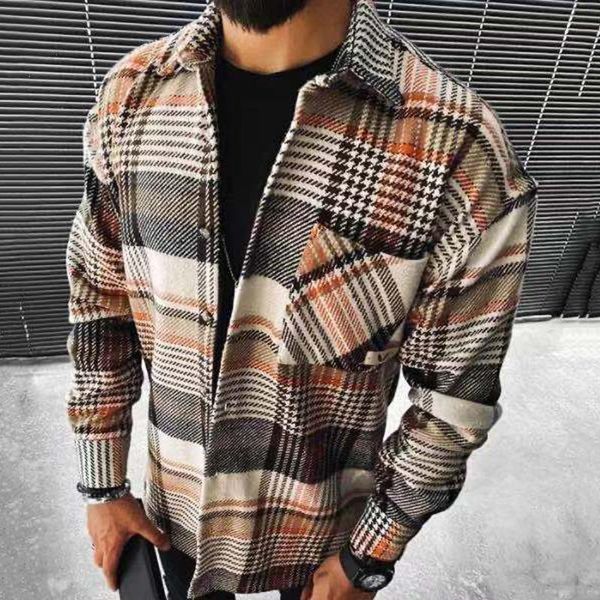 

men's jackets 2022 woolen coat single breasted plaid casual winter thick warm windbreaker asia g2, Black;brown