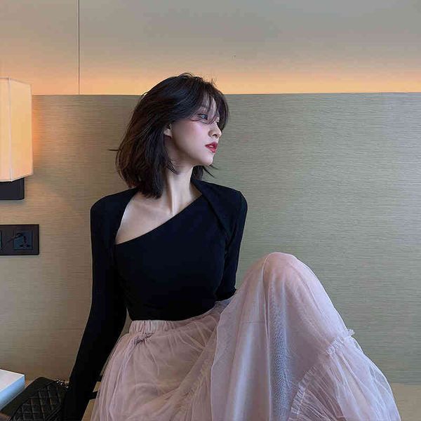 

women's sweaters 2021 autumn fashion streetwear korean style sweaters and black-knit solid sweaters e2xw, White;black