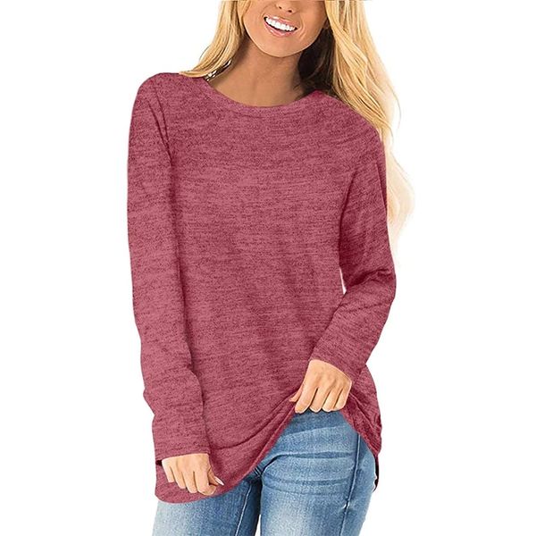 

fashion solid color woman tshirts long sleeves round neck femme t-shirts casual smooth for winter wear knitted cardigans crop 210315, White