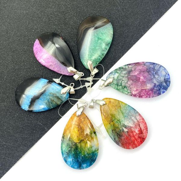

charms 1pcs natural stone agate pendant drop shape diy necklace jewelry making accessories reiki healing gift charm, Bronze;silver