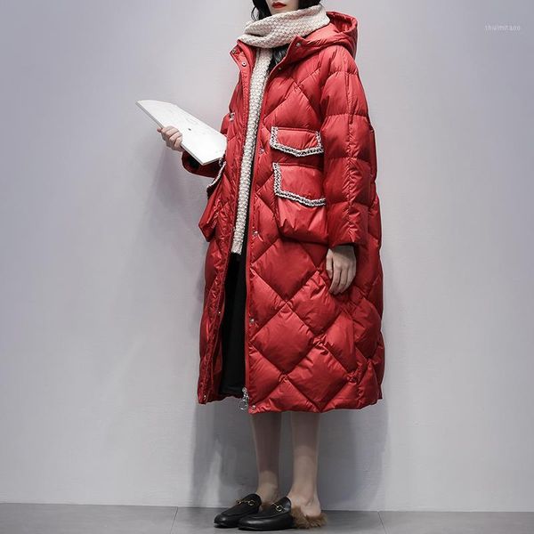 

women's down & parkas 2021 female winter long jacket korea hooded 90% white duck coat women thick warm windproof snow outwear, Black