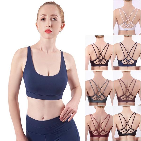 

gym clothing 2021 double shoulder straps cross shockproof sports bras women fitness yoga bra crop with chest pad plus size, White;black