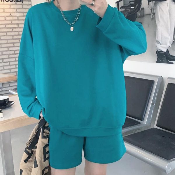 

women's tracksuits 2021 autumn 90s woman tracksuit two piece outfits for women korean clothes long sleeve hoodies and shorts solid suit, Gray