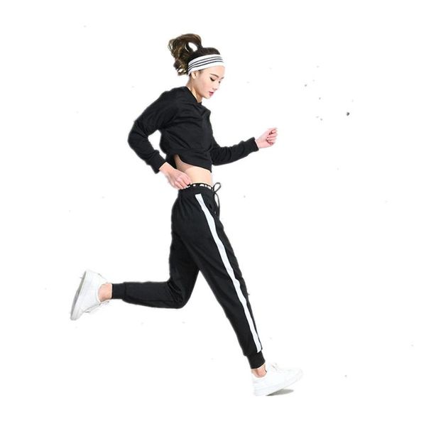 

karyzon 2021 new sports set strip harem drawstring trousers fitness brand design ropa deportiva mujer gym pants 2pcs/set, White;red