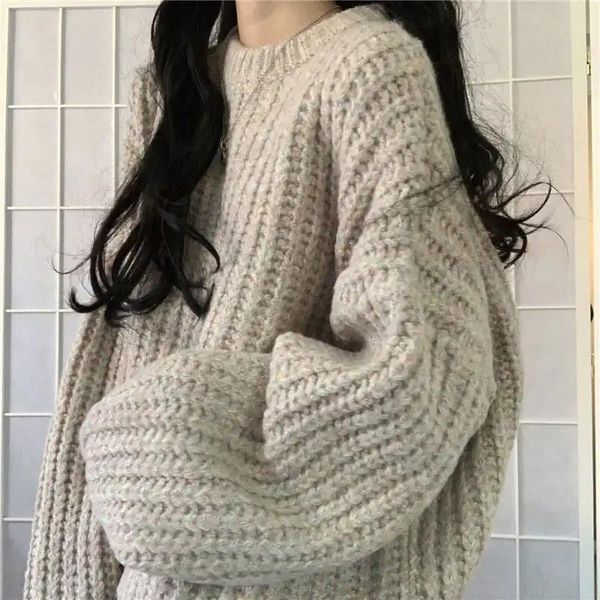 

women's sweaters knitted thicken pullovers sweater autumn winter oversize long sleeve casual loose female solid 2021 ladies, White;black