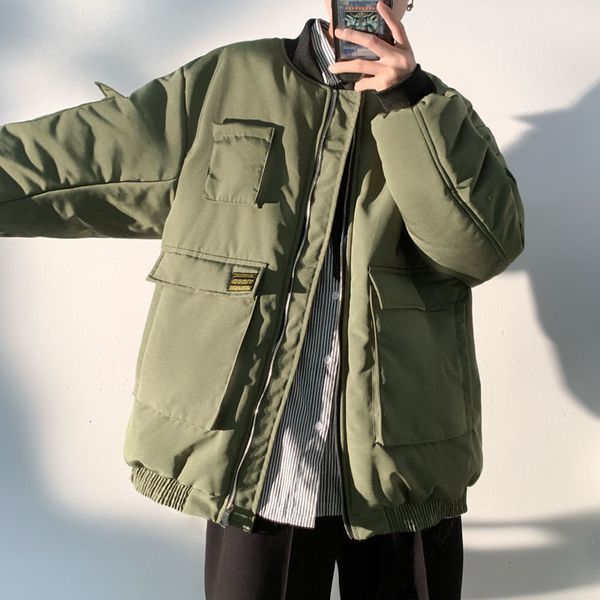 

2021 New Winter Cotton Padded Jacket Men's Warm Fashion Casual Baseball Uniform Men Wild Loose Korean Short Coat Mens Clothes M-5xl F4rr, Black