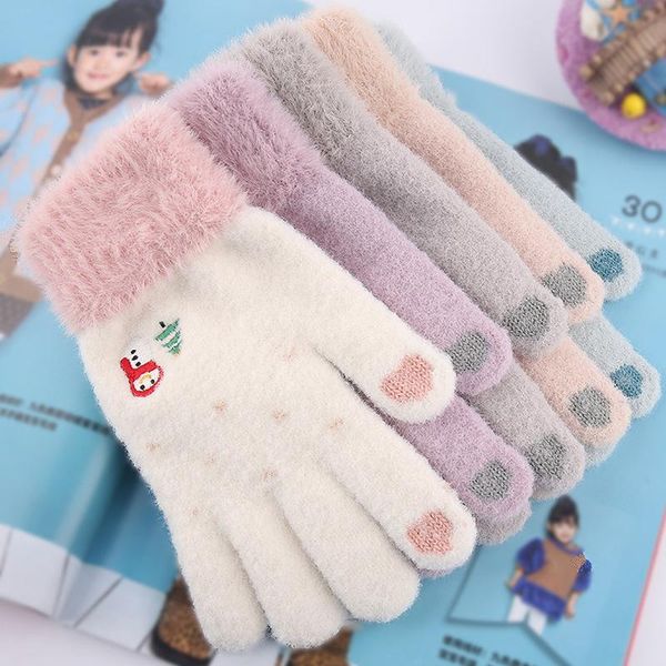 

five fingers gloves 2021 christmas for women autumn winter warm cashmere knitted cartoon snowman tree pattern luva tÃ©rmica, Blue;gray