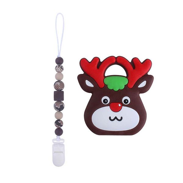 

christmas baby pacifier chain clips teething accessories silicone beads teether infant feeding newborn teeth practice toys food grade soothe