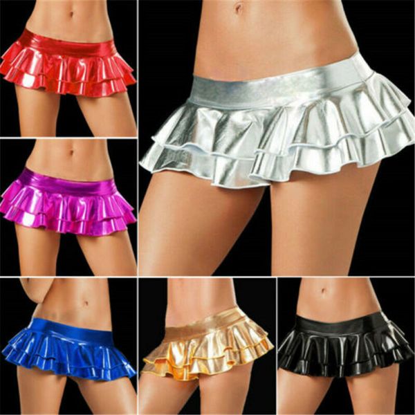 

6-color patent leather micro mini latex skirt women because polo dance club wear short skirts uv9z, Black