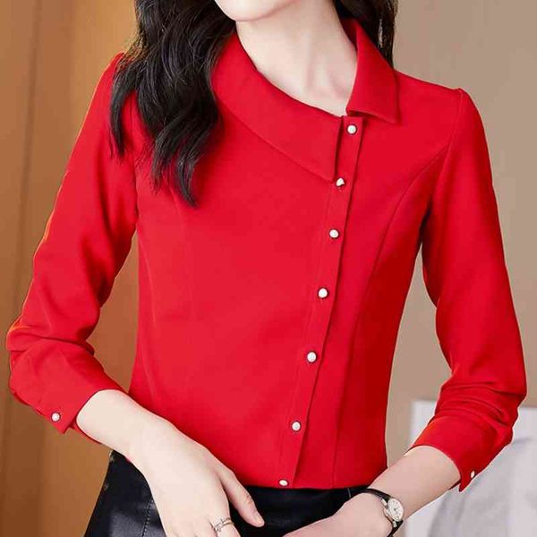 

long sleeve chiffon blouse shirt blouse women blusas mujer de moda turn down collar blouse women blouses blusa e279 210602, White