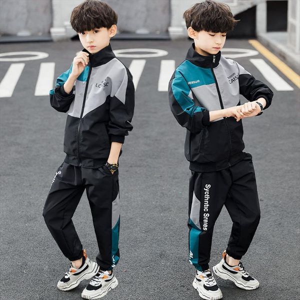 

fashion boys clothing spring autumn patchwork long sleeve sets 4 6 9 10 12 13 14 years teenagers children sports, White