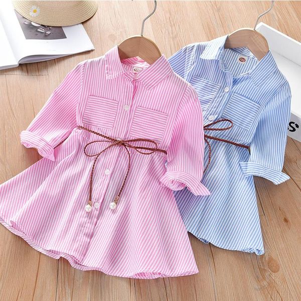 

girl's dresses children dress spring summer turn-down collar kids clothes fashion toddler baby girls clothing striped girl, Red;yellow