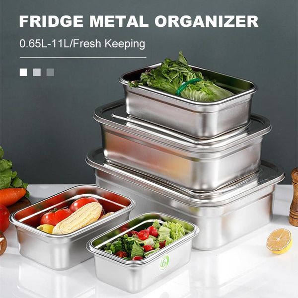 

storage bottles & jars stainless steel refrigerator organizer crisper fresh-keeping box with lid rectangular metal seal er food contain