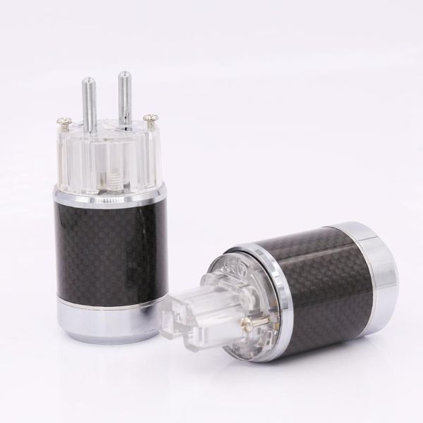 

smart power plugs pair carbon fiber rhodium plated eu schuko plug male female connector hifi