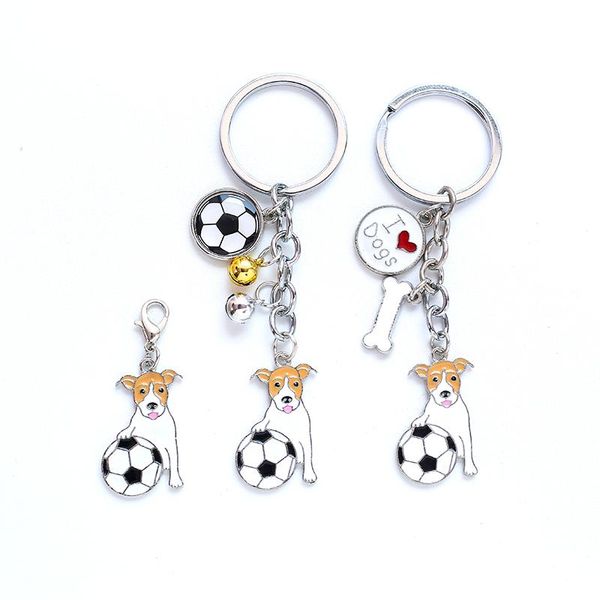 

keychains fashion i love dog football jack russell terrier keychain pendant female metal pet bag charm car holder jewelry gift, Silver