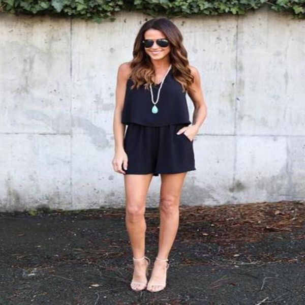 

women's jumpsuits & rompers 2021 summer playsuit women v-neck sleeveless chiffon ladies streetwear clothes plus size, Black;white