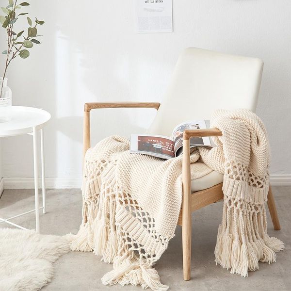 

beds hand-knitted sofa blanket p props tassel weighted blanket air conditioning chunky knit