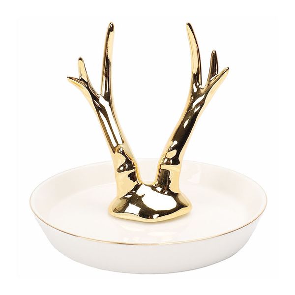 Antler Jóias do Jóia Branca de Cerâmica de Gold Cerâmica Bandejas de Treinagem Anel Deer Colar Display Display Stand Presentes Para Mulheres Mãe Mãe