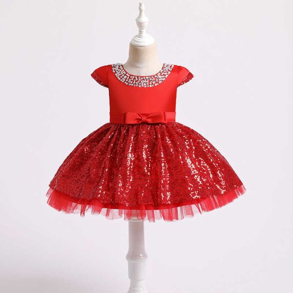 Weihnachten Perlen Kragen Kinder Party Kleid für Kinder Pailletten Müde Jahr Mädchen Kleidung Mode Luxus 210529