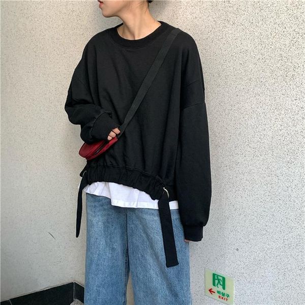 

women's hoodies & sweatshirts korean fashion and pullover solid sucking o-neck bf clothing long sleeve vetement femme ladies, Black