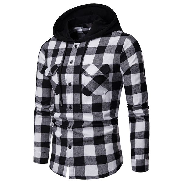 

custom logo men's shirts long sleeve plaid design cotton fabric casual shirt, White;black