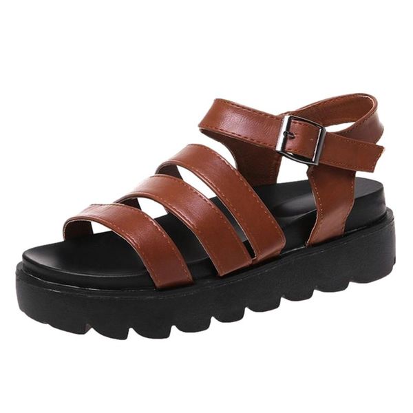 

sandals fashion casual roman lightweight platform metal buckle women's shoes ladies sandal woman retro footwear r5, Black