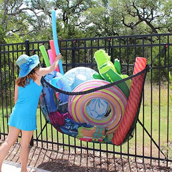 

storage bags summer large swimming pool toys mesh hanging bag beach inflatable balls floats fence side organizer outdoor