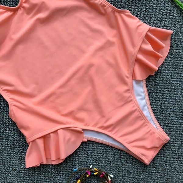 

summer women deep v high cut swimwear one piece swimsuit female ruffle bathing suit push up one-piece suits