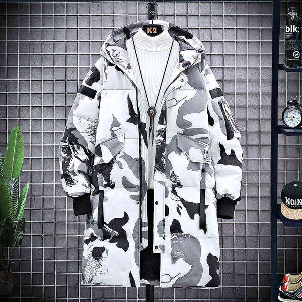 Inverno Lungo Parka Uomo Giacca a vento Marca Cerniera Traspirante Cappotti antivento Maschile Militare Camouflage Giacche da uomo con cappuccio Nero Y1103