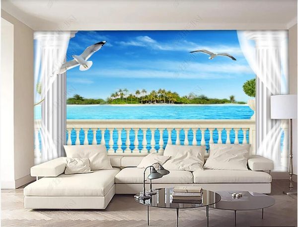 

wallpapers custom mural 3d po wall paper on the space railing balcony sea view living room wallpaper for walls in rolls home decor