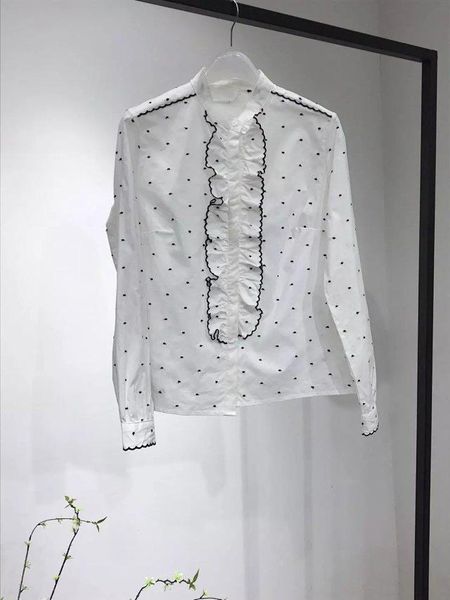 

women's blouses & shirts elfstyle cotton women white ruffled dots printing long sleeve o neck shirt - 2021 fall female blouse