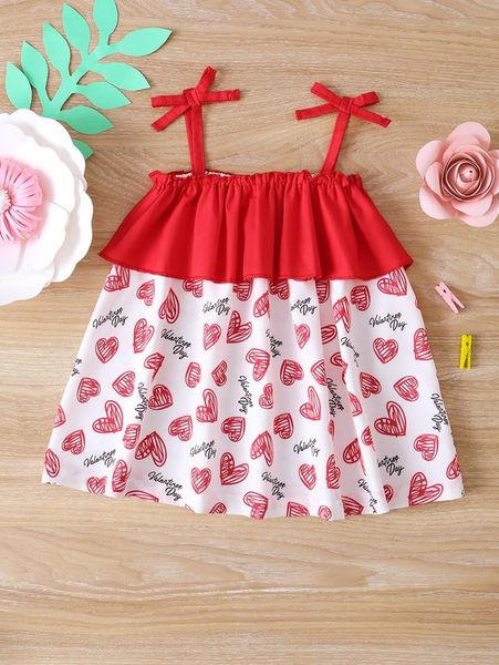 

baby heart & letter graphic ruffle trim cami dress she, Red;yellow