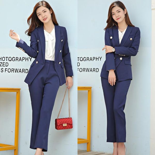 

women's suits & blazers pants suit women business fashion slim double-breasted blazer with office lady ol work wear set, White;black