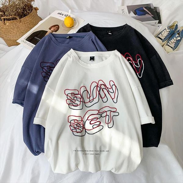

summer letter female fashion simple men t shirts paragraph printing short sleeved casual harajuku black, White;black